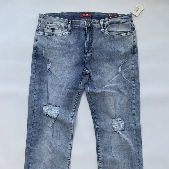 Guess Men’s Modern Skinny Jeans Destroy Stretch Denim Light Blue Size 36X32 - Picture 4 of 11